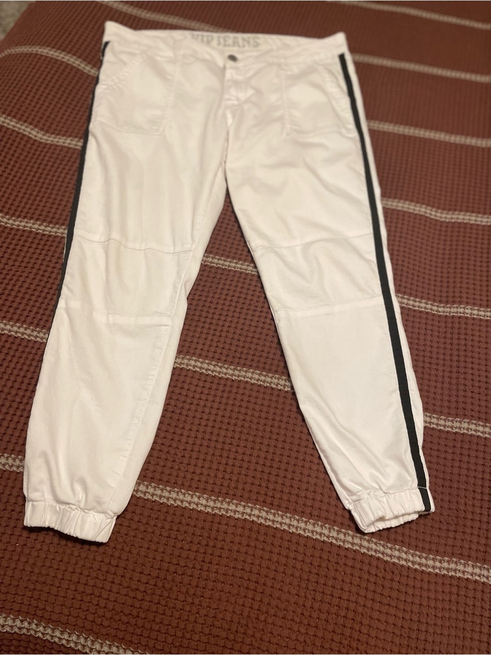 VIP White Jogger Pants with Black Side Stripe